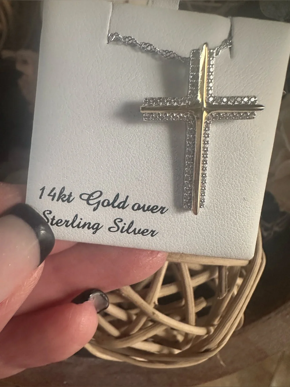 Ladies two toned cross pendant with cubic zirconias 18”new in box